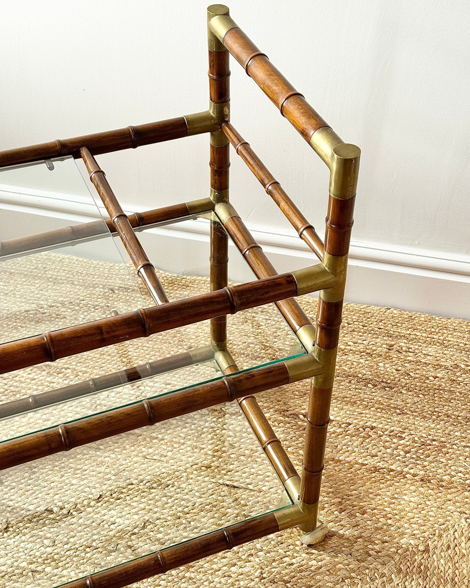 French Faux Bamboo and Brass Three-Tier Bar Cart - Club Sourced