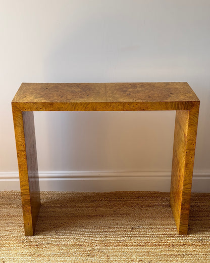 Italian Burl Waterfall Console Table, c.1970s