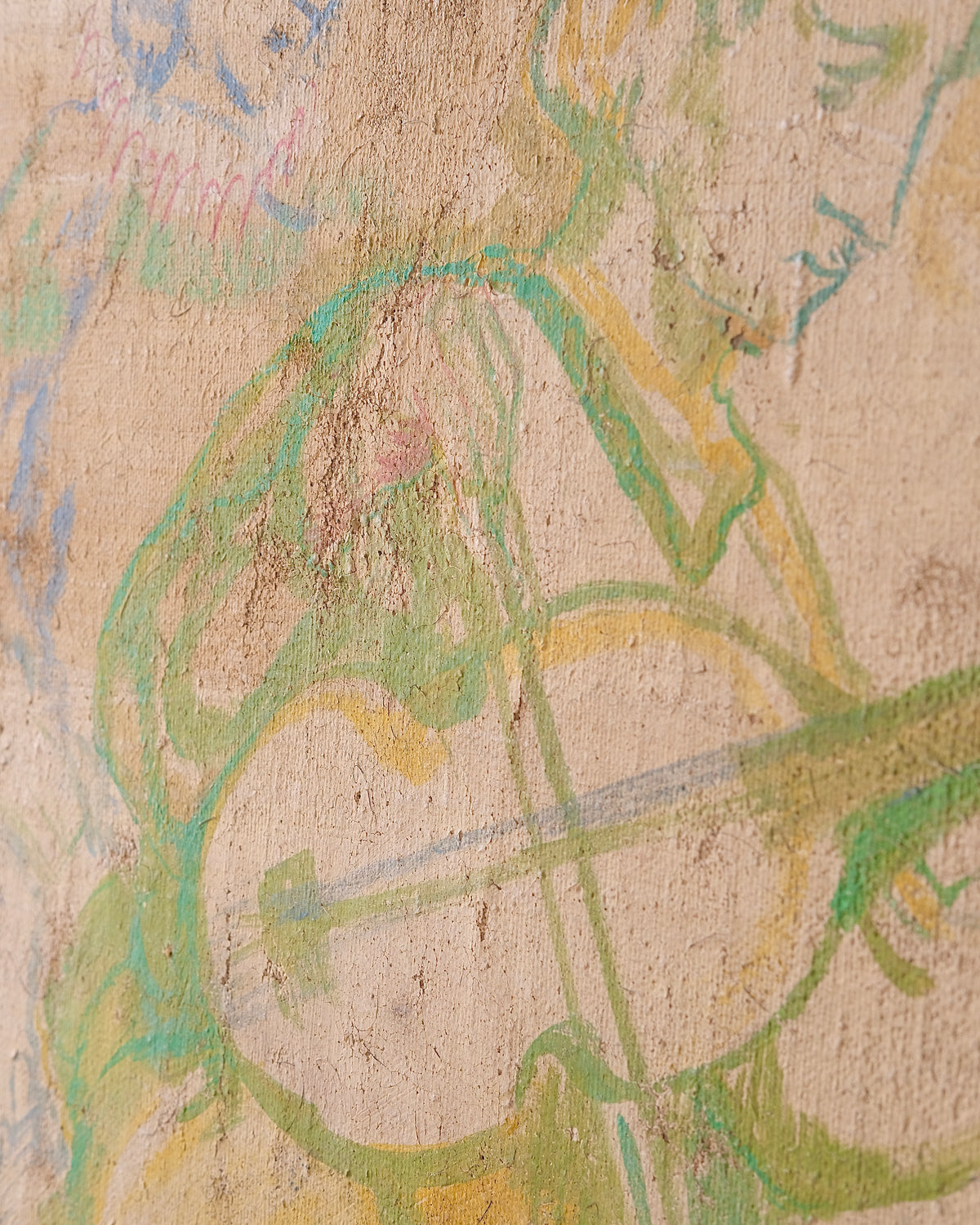 French Painted Hessian Mural Fragment of Musician, 1970s