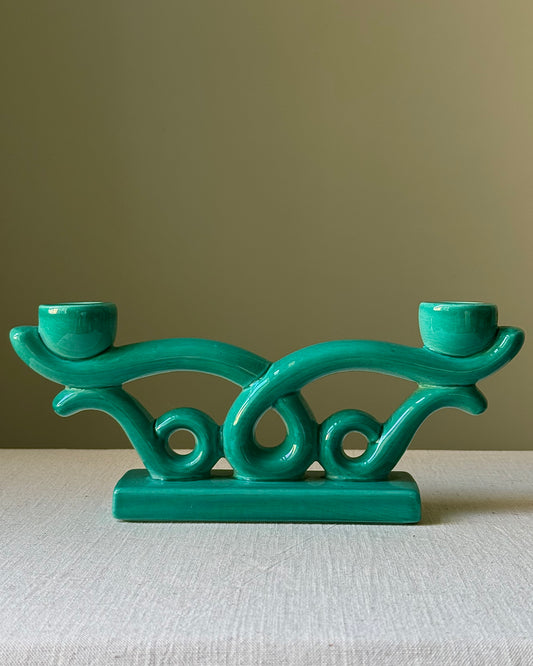 Vallauris Sculptural Turquoise Glazed Candlestick