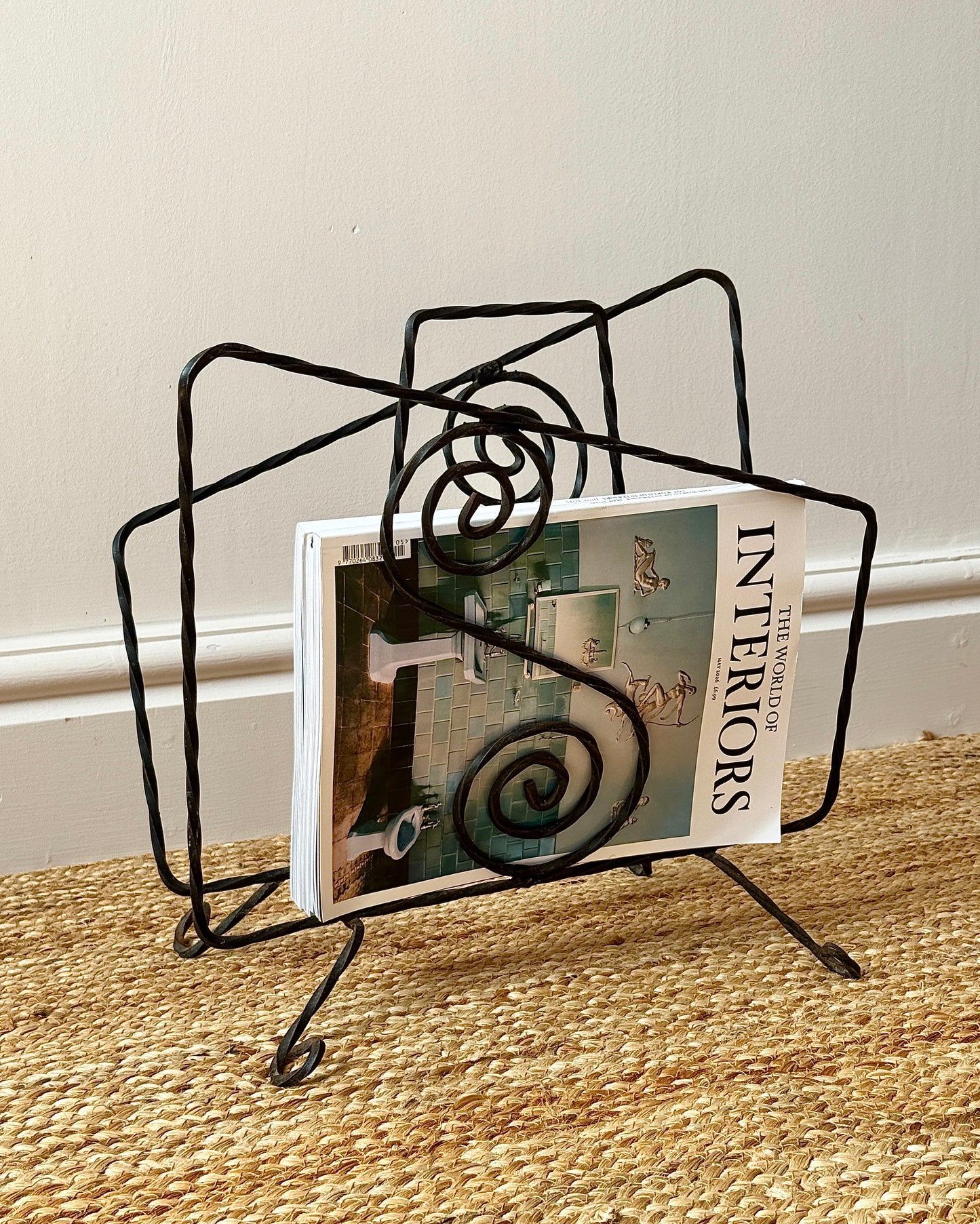 Wrought Iron Asymetric Spiral Magazine Rack