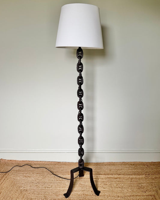 French Brutalist Iron Chain-link Floor Lamp