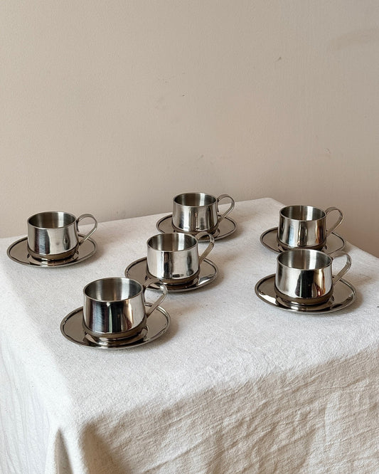 Italian Stainless Steel Espresso Cup and Saucer - 8 available - Club Sourced