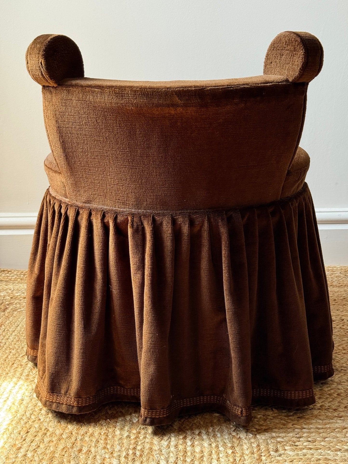 Pair of Brown Velvet French Slipper Chairs - Club Sourced