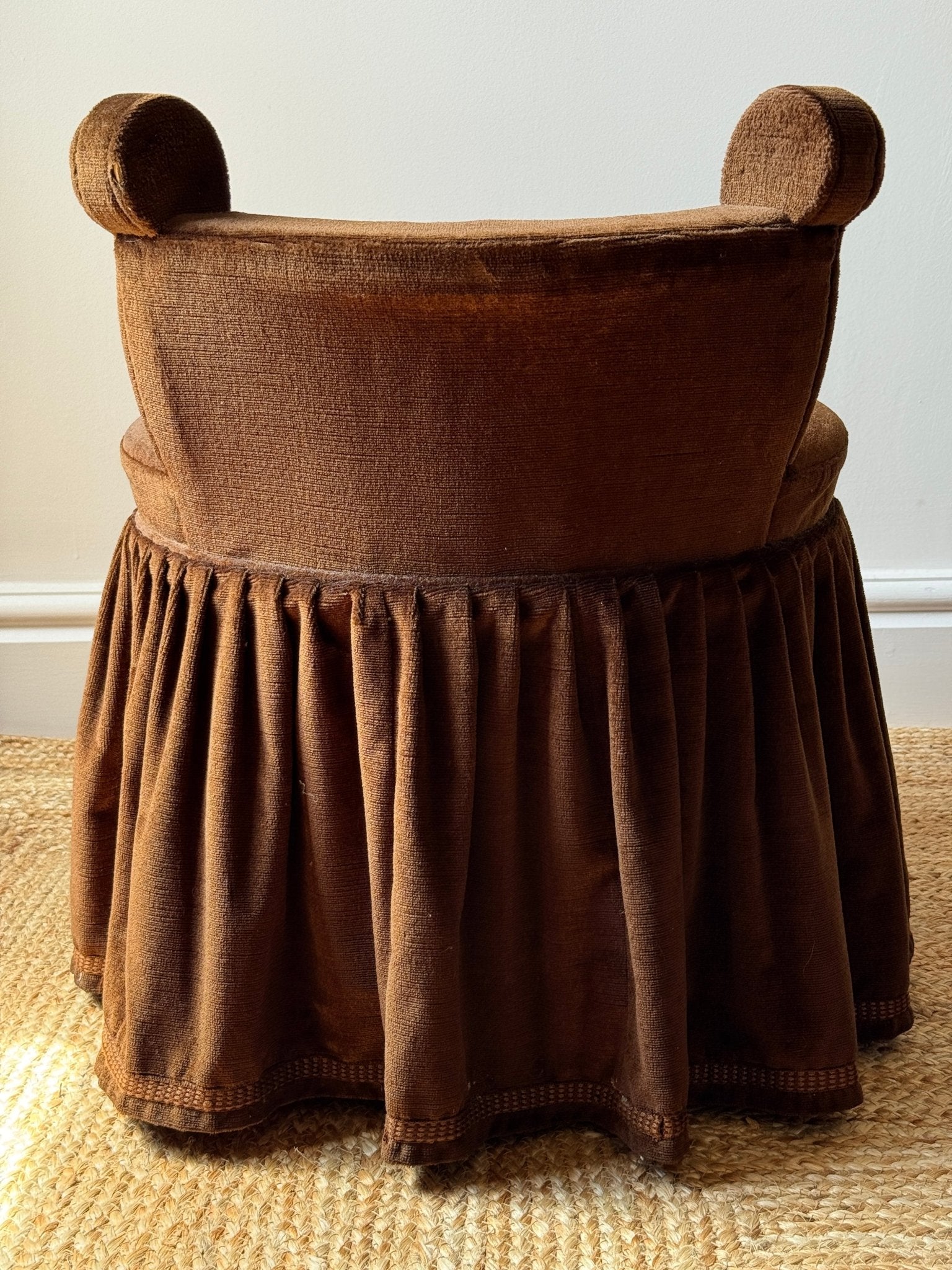 Pair of Brown Velvet French Slipper Chairs - Club Sourced
