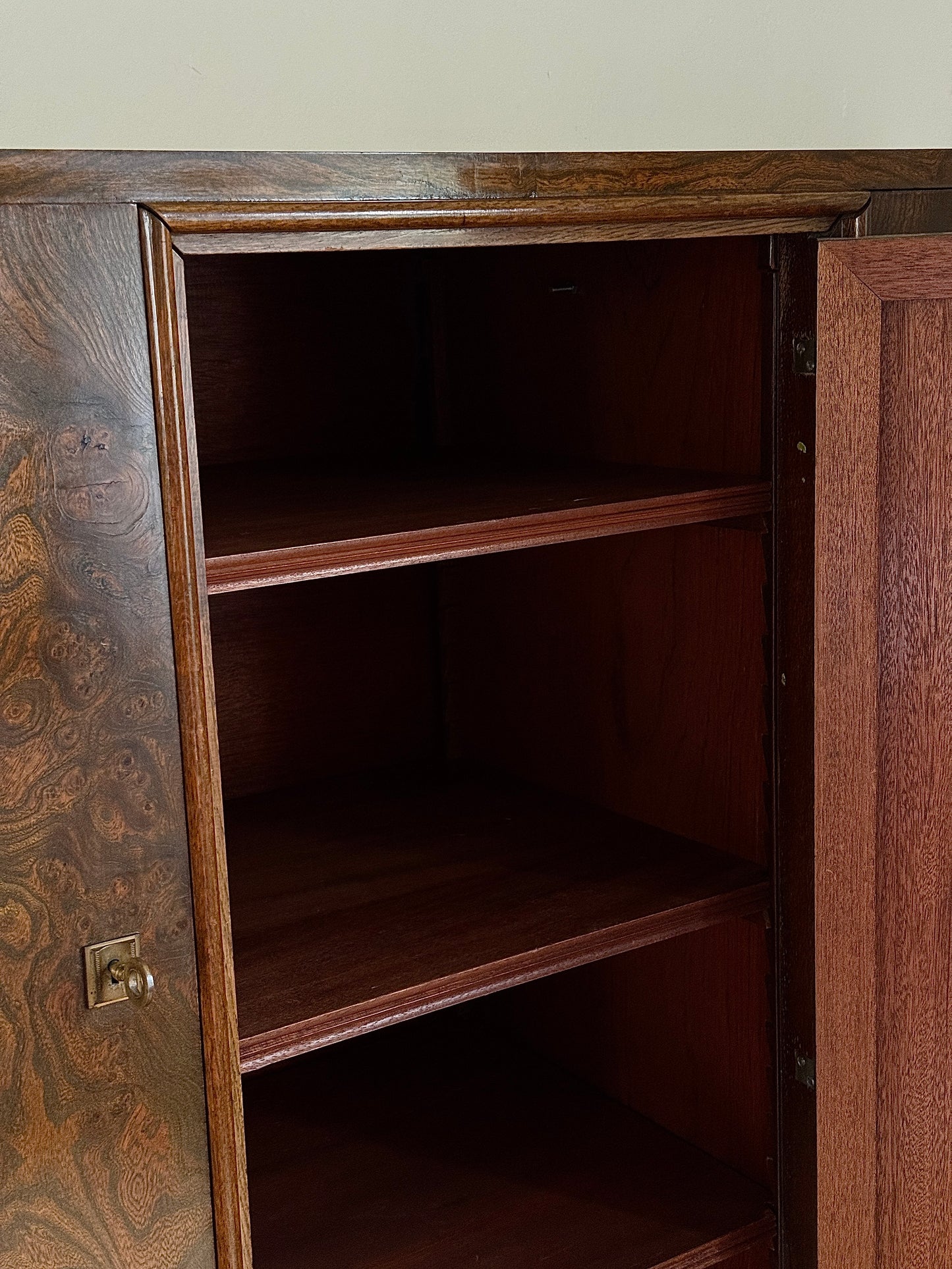 Large French Art Deco Walnut Burr Cabinet, c.1930s