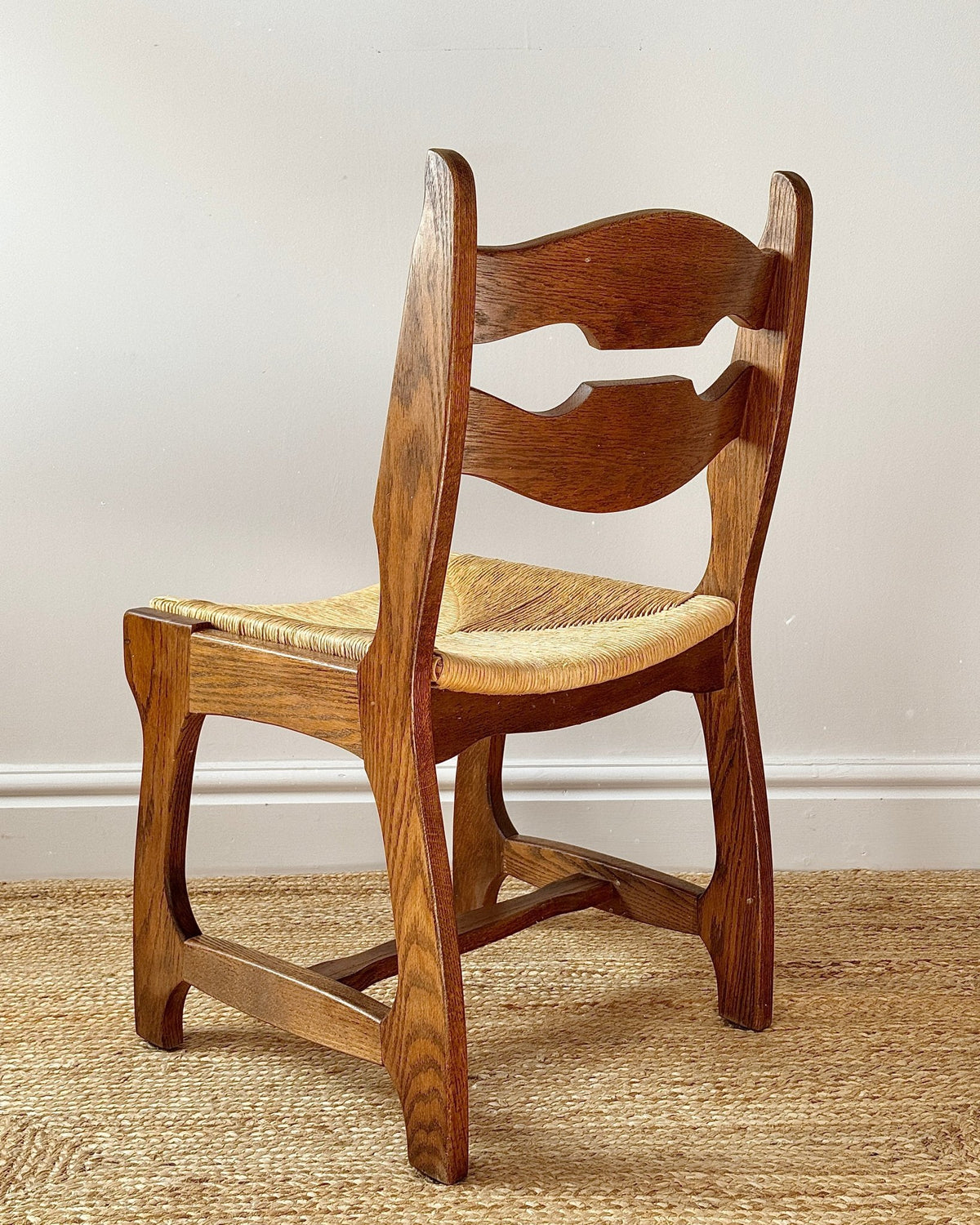 Set of Four Razor Back Oak & Woven Dining Chairs by Guillerme et Chambron - Club Sourced