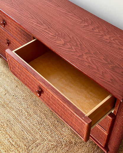 French 1970’s Red Rattan Chest of Drawers