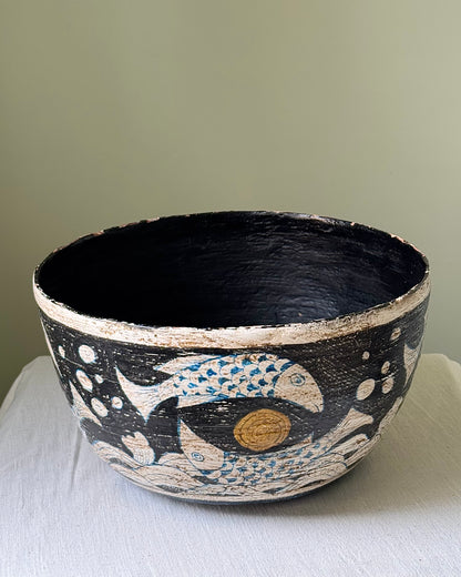 Large Spanish Balearic Folkloric Fish Spiral Wooden Bowl