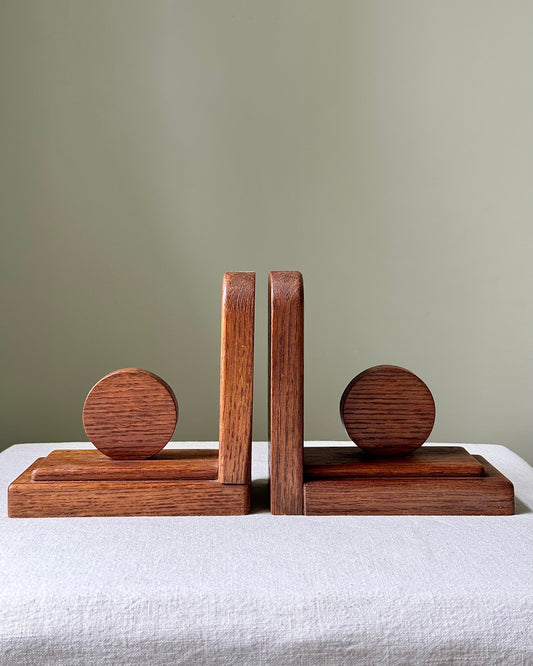 Mid-Century Modern Solid Oak Spherical Bookends