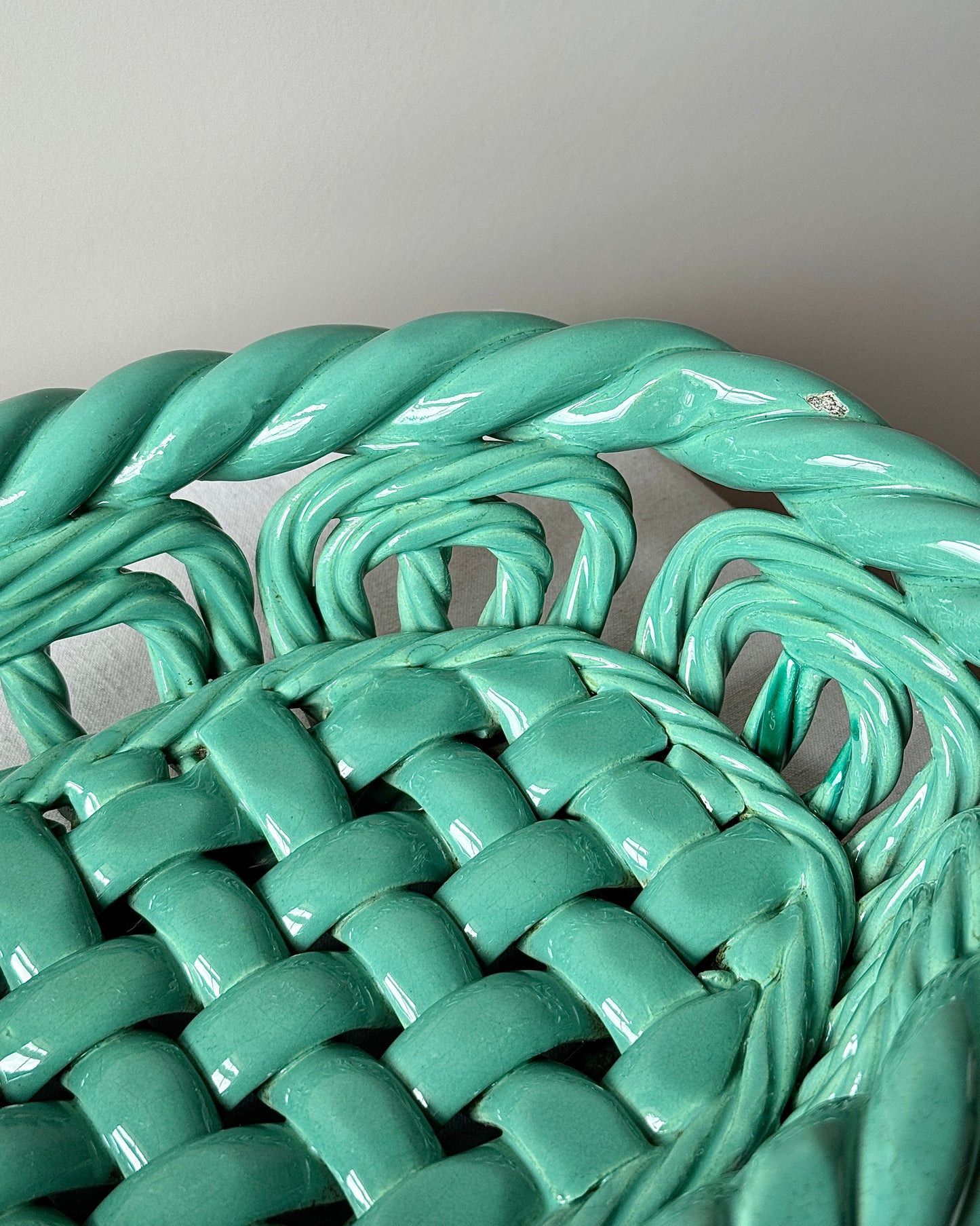 Vallauris Green Glaze Woven Ceramic Bowl