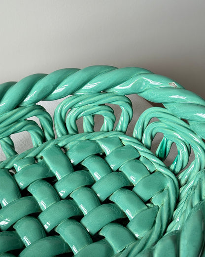 Vallauris Green Glaze Woven Ceramic Bowl