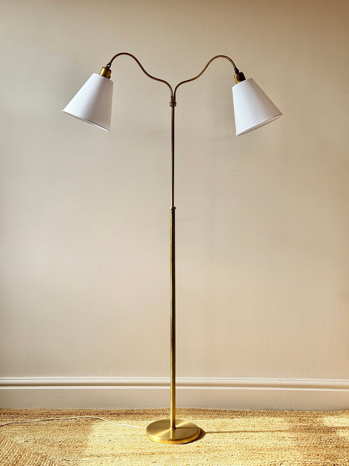 Swedish Brass Two Arm Floor Lamp - Club Sourced