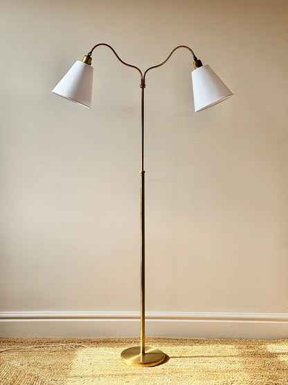Swedish Brass Two Arm Floor Lamp - Club Sourced