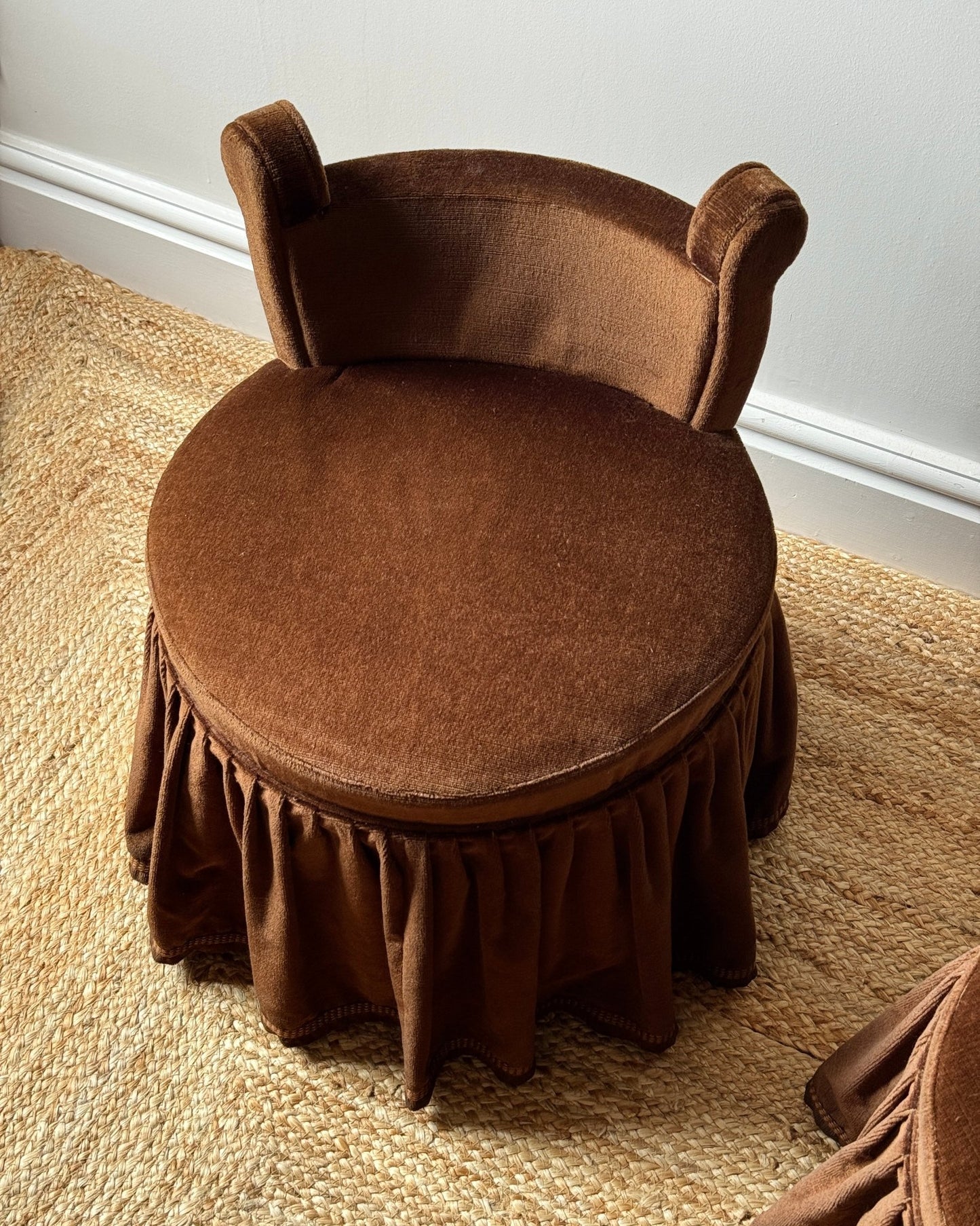 Pair of Brown Velvet French Slipper Chairs - Club Sourced