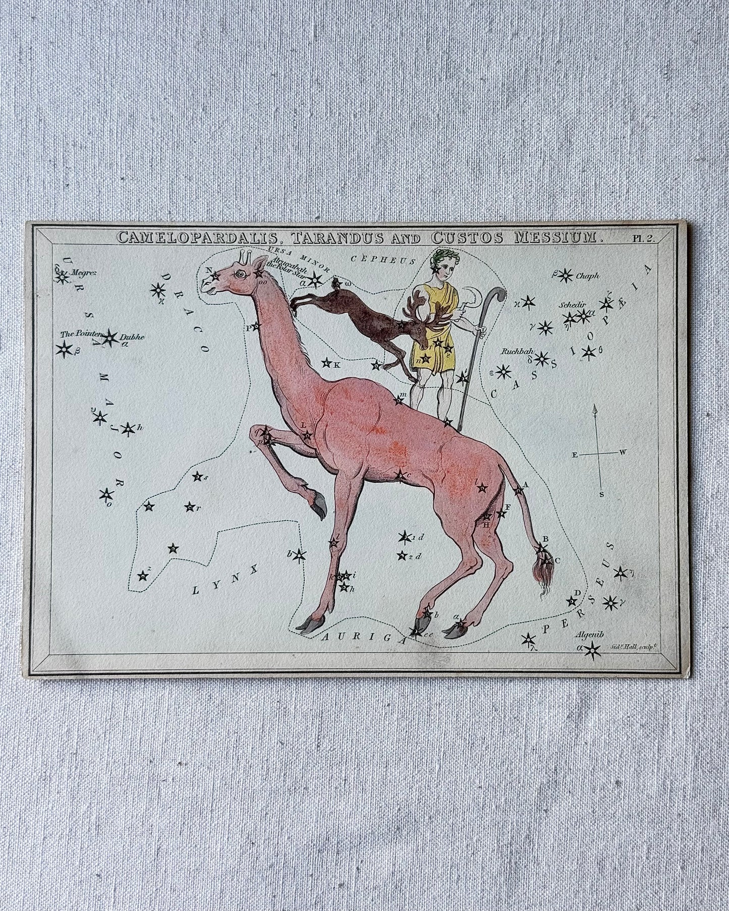 Antique Hand-Painted Constellation Print ‘Urania’s Mirror’ by Sidney Hall c. 1825