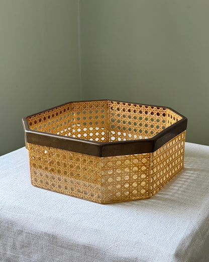Lucite Cane & Brass Octagonal Box, attributed to Christian Dior