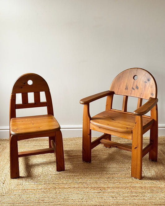 Set of 6 Pine Dining Chairs by Wasa Möbel Including Two Carvers, 1980s