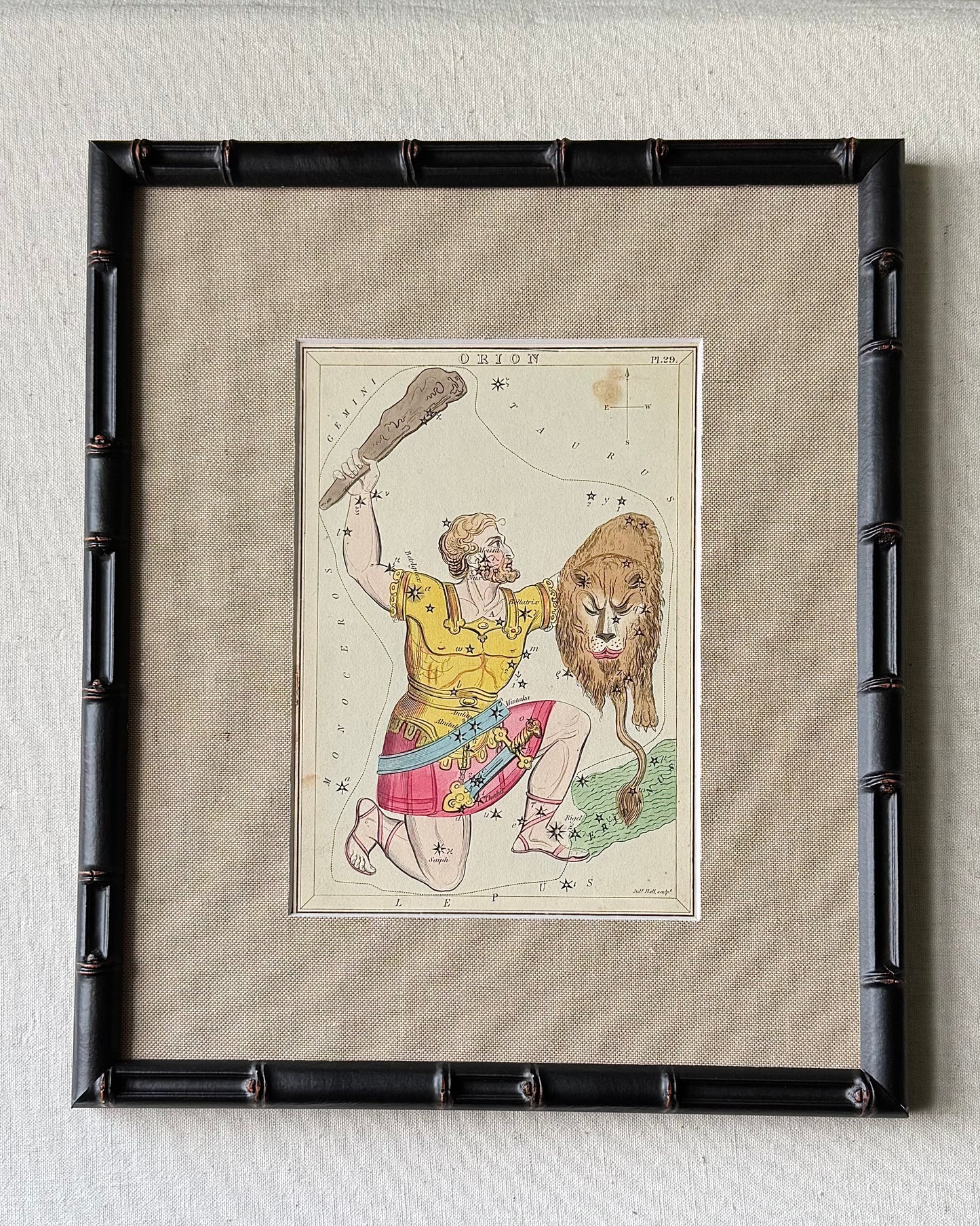 Antique Hand-Painted Constellation Print ‘Urania’s Mirror’ by Sidney Hall c. 1825