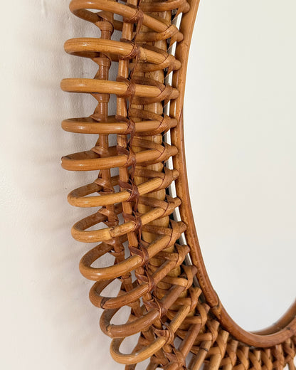 Italian Rattan Looped Mirror, in the manner of Franco Albini