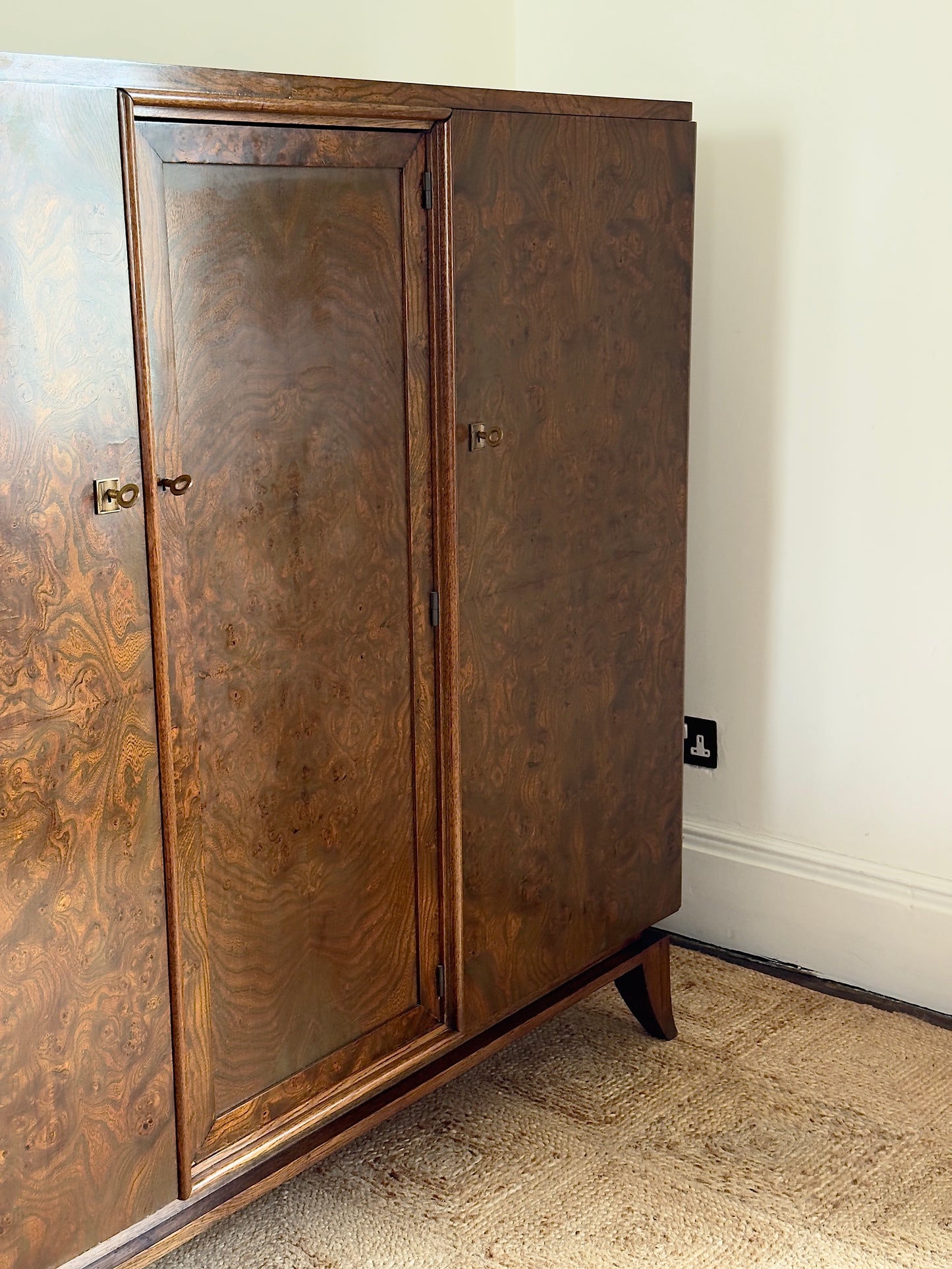 Large French Art Deco Walnut Burr Cabinet, c.1930s