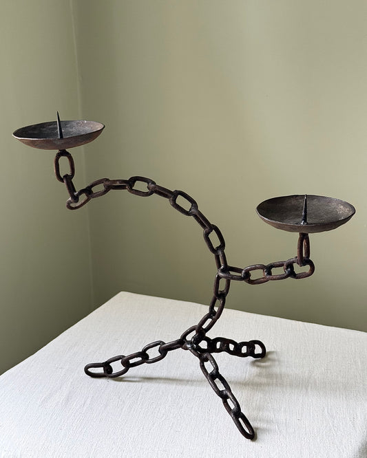 Brutalist Spanish Wrought Iron Chainlink Candelabra