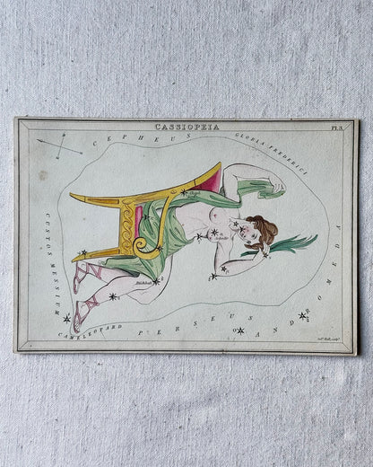 Antique Hand-Painted Constellation Print ‘Urania’s Mirror’ by Sidney Hall c. 1825