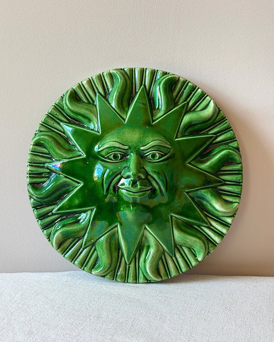Green Glazed Ceramic Sun Wall Plaque - Club Sourced
