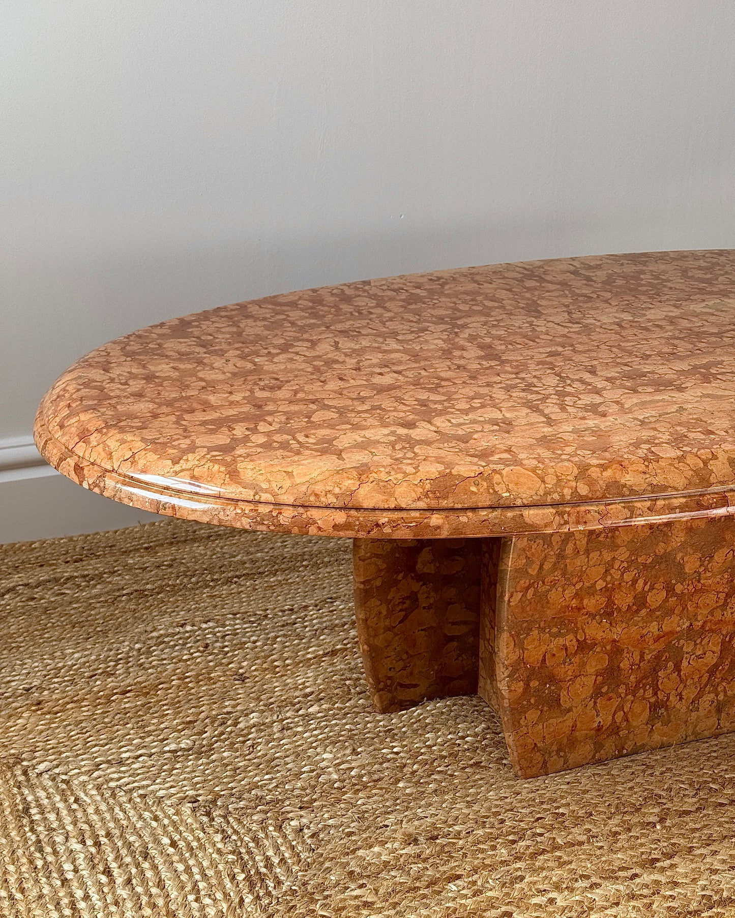 Large Italian Rosso Verona Marble Oval Coffee Table