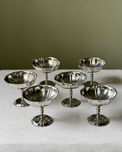 6 x French Scalloped Stainless Steel Coupes