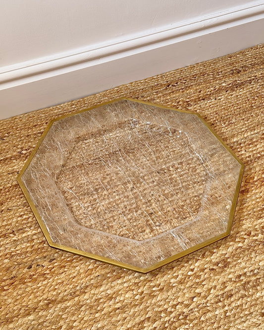 Octagonal Lucite Textured Tray with Brass Rim, attributed to Maison Mercier