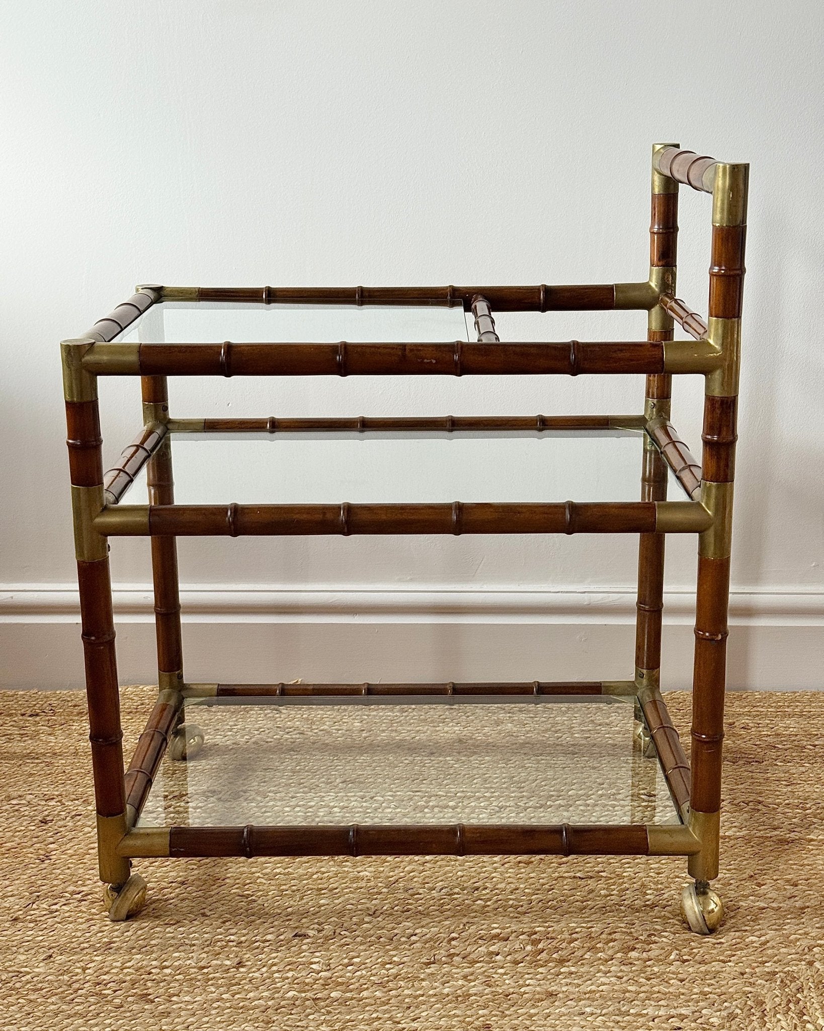 French Faux Bamboo and Brass Three-Tier Bar Cart - Club Sourced