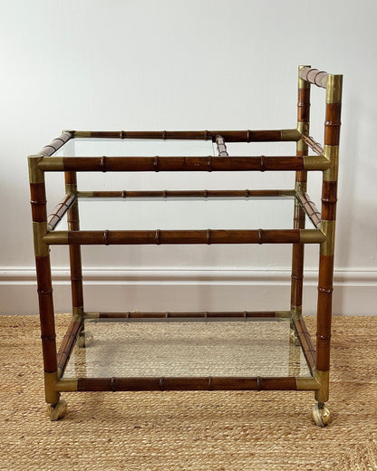 French Faux Bamboo and Brass Three-Tier Bar Cart - Club Sourced