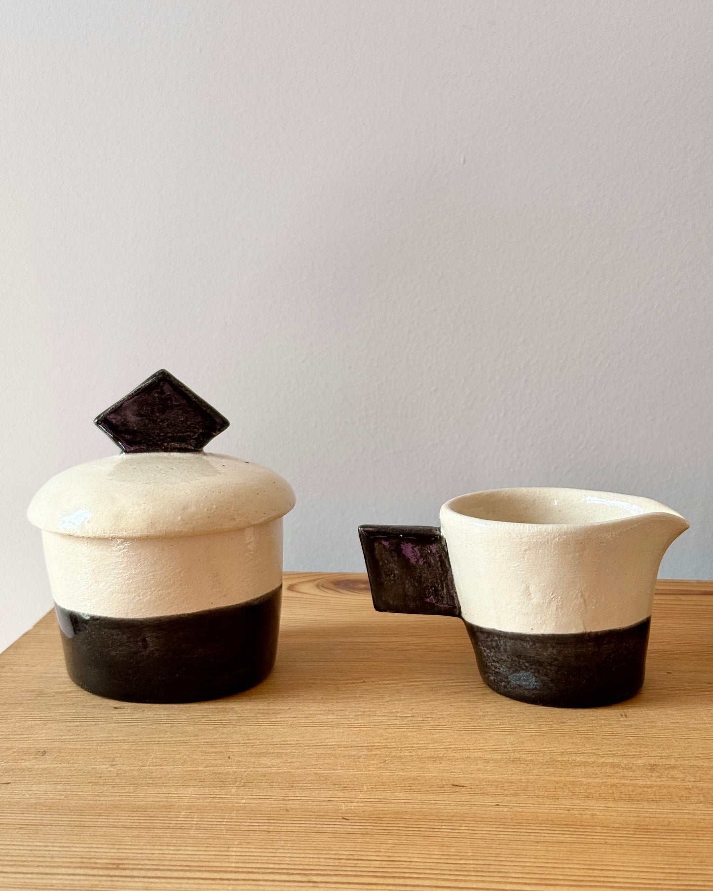 French Studio Pottery Post-Modern Ceramic Teacup Set