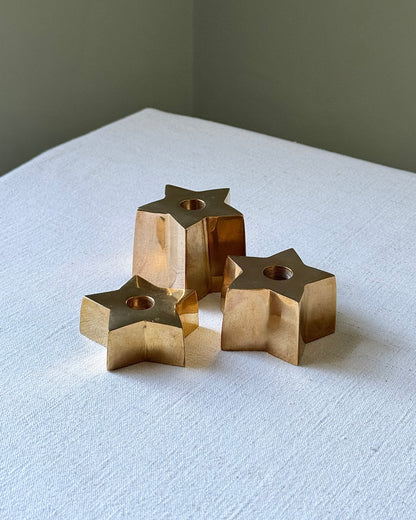 Trio of Scandinavian Graduated Brass Star Candleholders