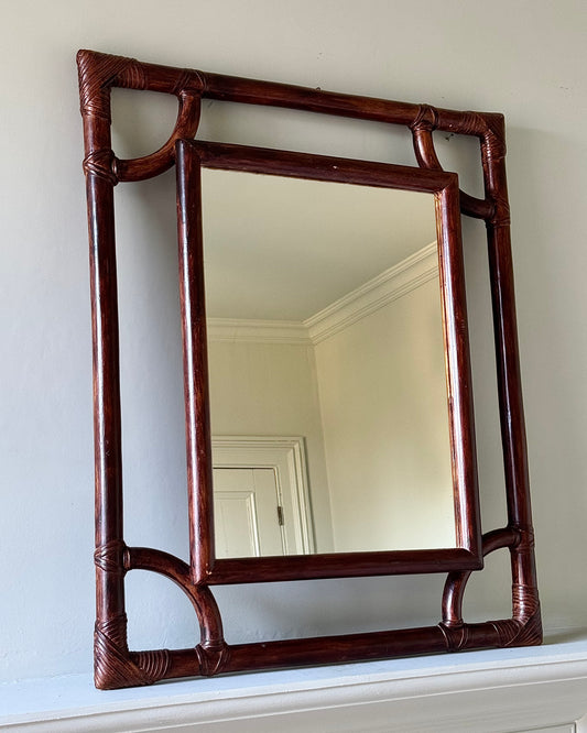Vintage French Rattan Double Frame Mirror