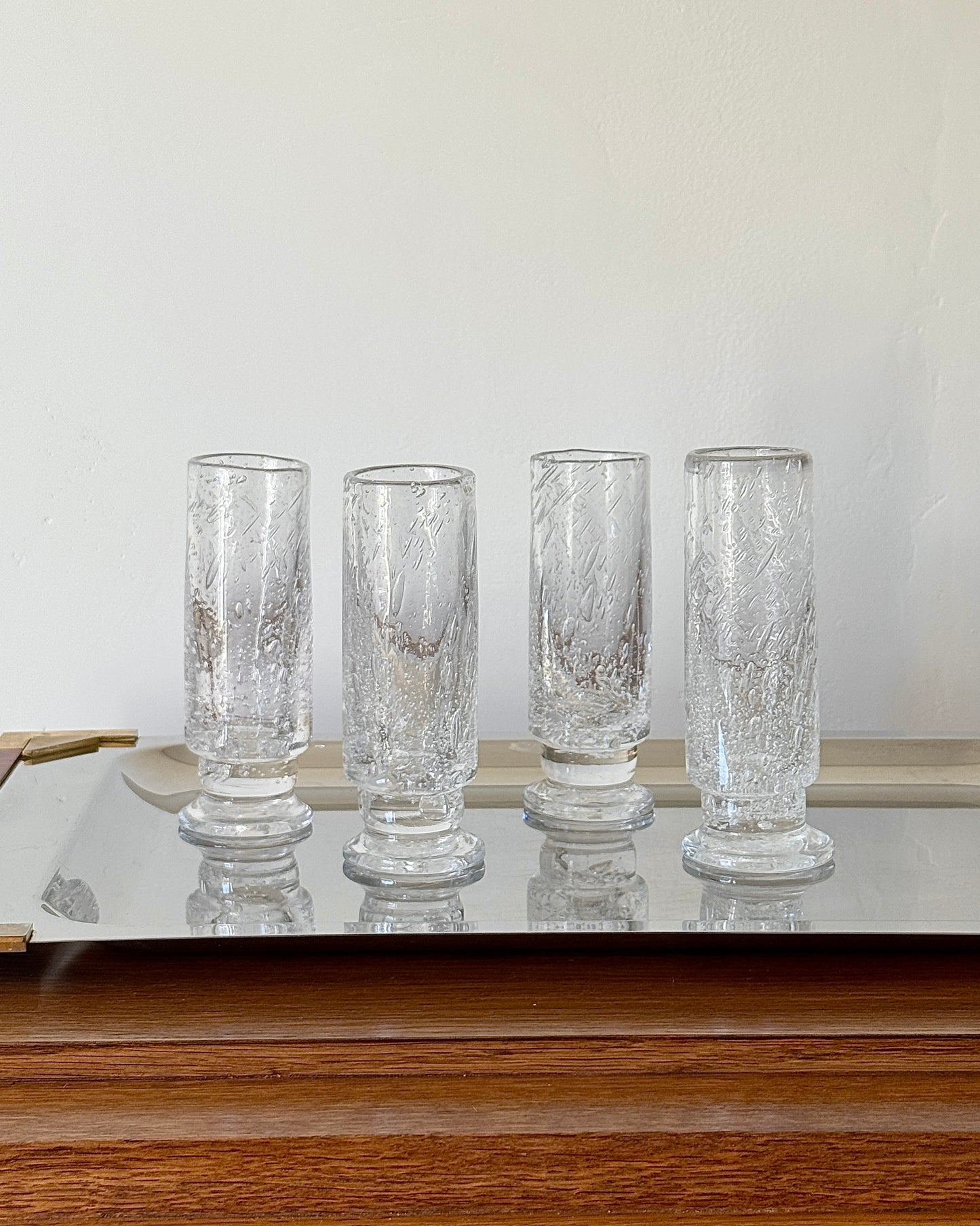 Set of Four Biot Bubble Glass Champagne Flutes, c.1970s