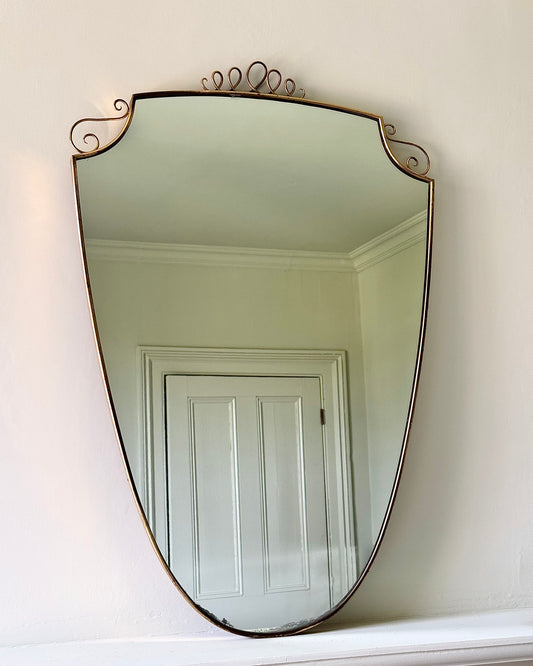Large Italian Mid-century Brass Shield Mirror
