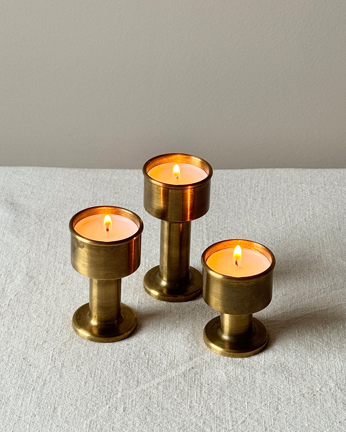 Set of 3 Swedish Tiered Brass Candleholders