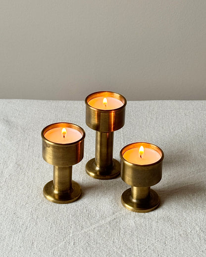 Set of 3 Swedish Tiered Brass Candleholders