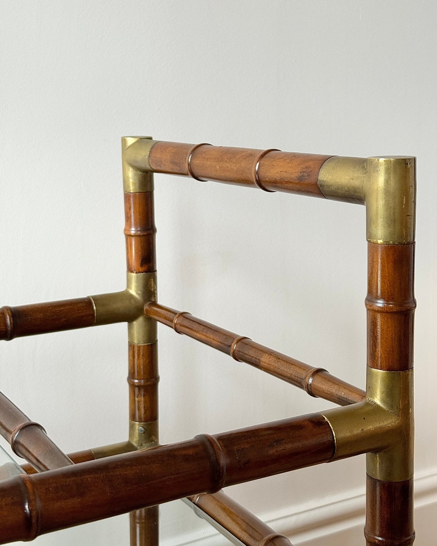 French Faux Bamboo and Brass Three-Tier Bar Cart - Club Sourced