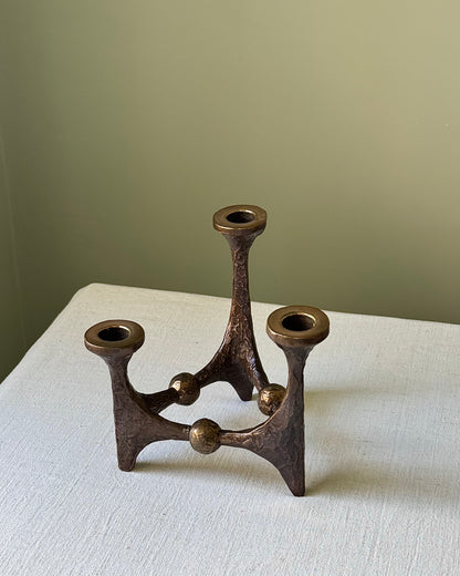 Brutalist Bronze 3 Prong Candleholder