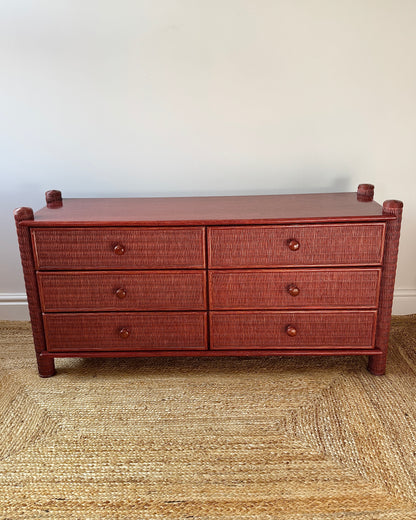 French 1970’s Red Rattan Chest of Drawers