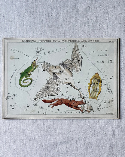 Antique Hand-Painted Constellation Print ‘Urania’s Mirror’ by Sidney Hall c. 1825