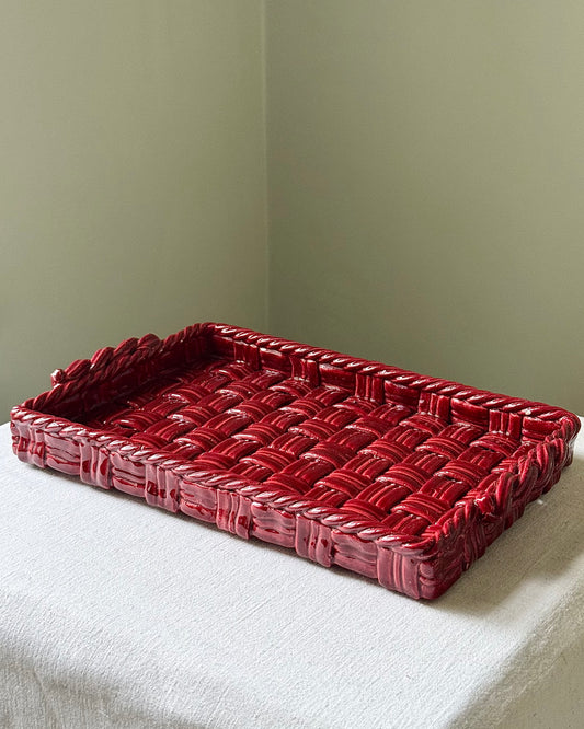 Mid-Century Vallauris Red Woven Ceramic Tray