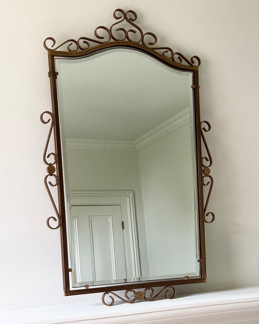 Mid-century Belgian Solid Brass Scrollwork Mirror