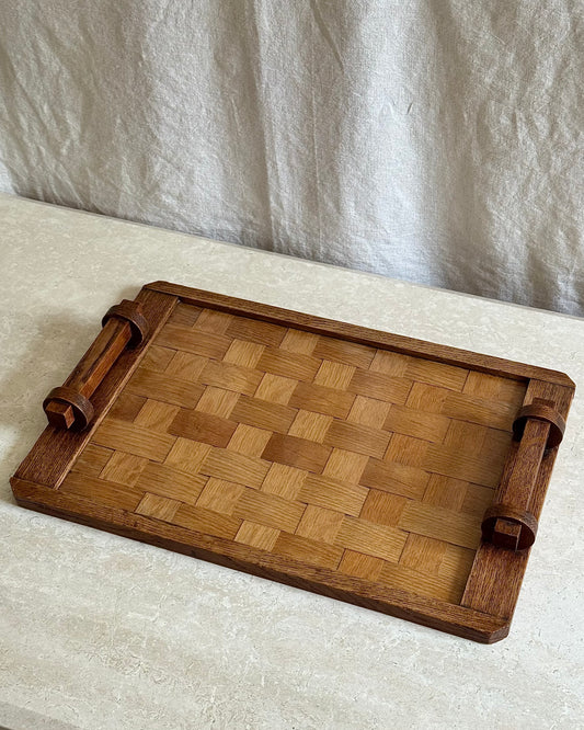 Large Glass & Wood Woven Display Tray