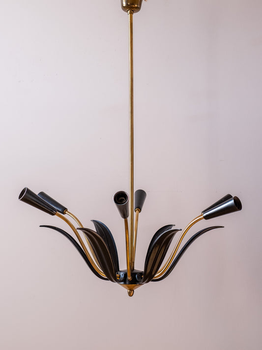 Italian Brass & Black Ceiling Light