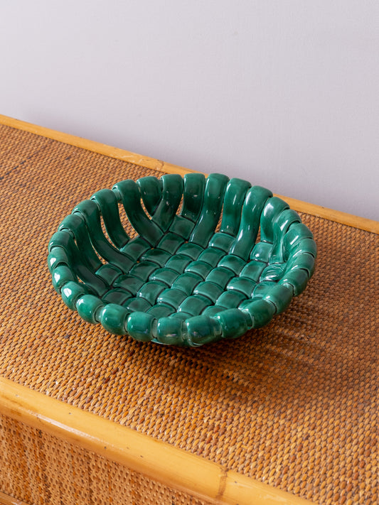 Emerald Green Glazed Ceramic Woven Bowl
