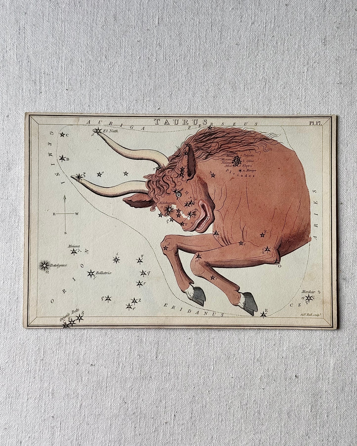 Antique Hand-Painted Constellation Print ‘Urania’s Mirror’ by Sidney Hall c. 1825